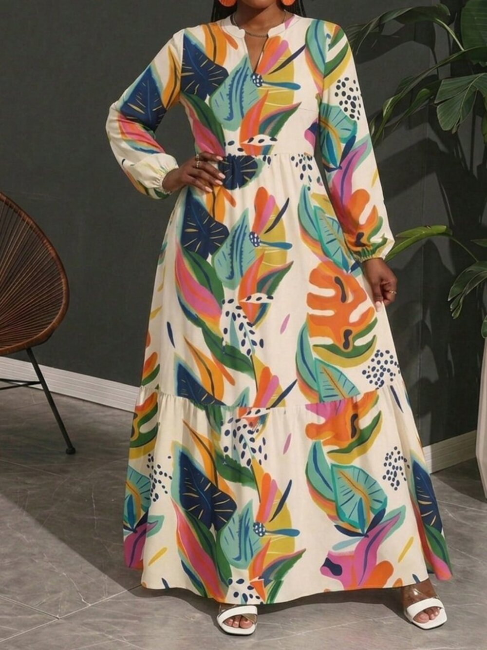 Multicolor Boho Women's Bohemian Tropical Print Dress - Picture 5 of 5